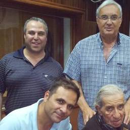 With my friends, including Nachum Heiman, during my radio days.